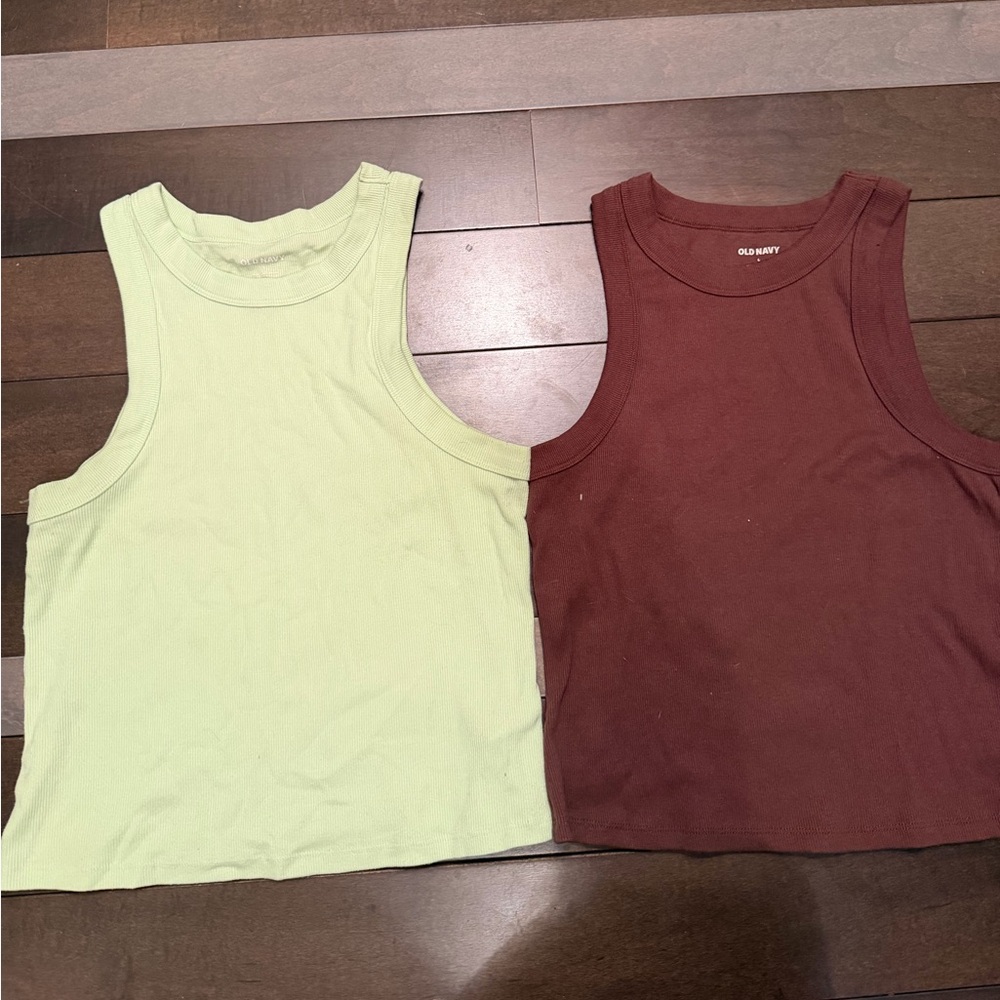 Old Navy Women's Tank Tops - Light Green and Dark Brown